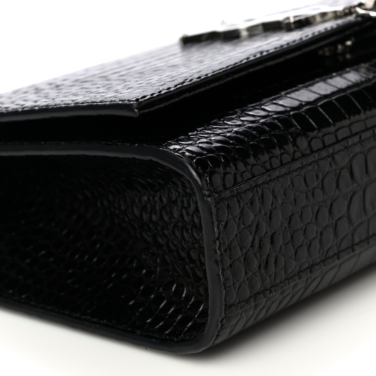 Calfskin Crocodile Embossed Medium Classic Monogram Kate Tassel Satchel Black