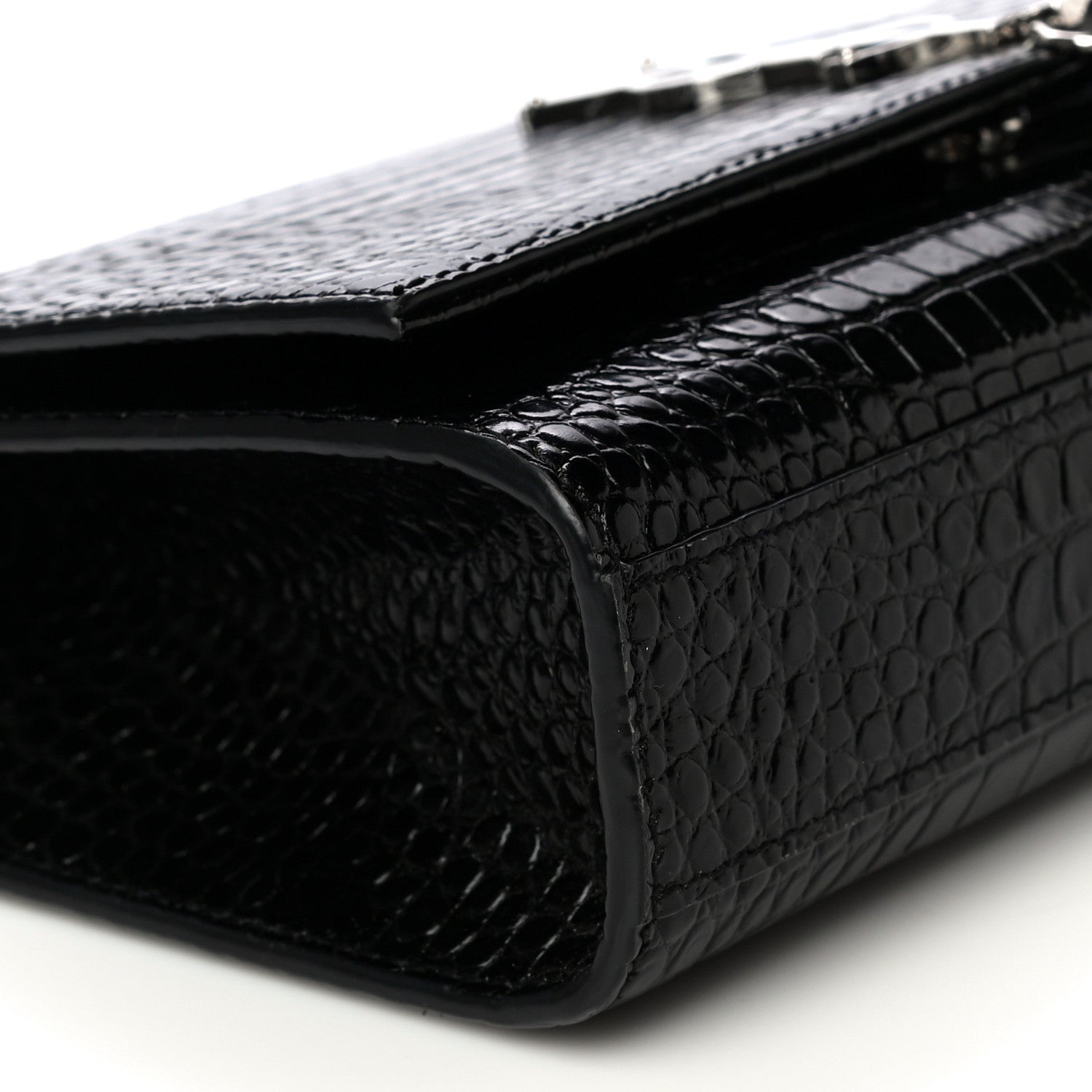 Saint Laurent Calfskin Crocodile Embossed Medium Classic Monogram Kate Tassel Satchel Black 9 of 9