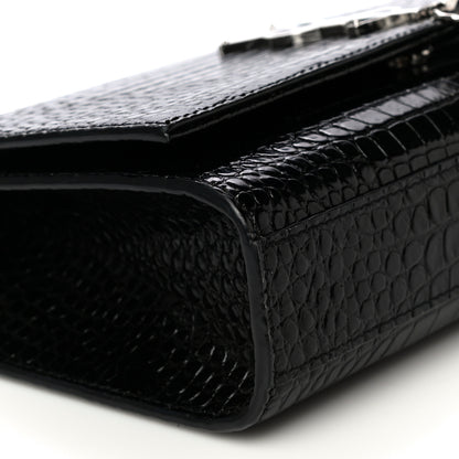 Saint Laurent Calfskin Crocodile Embossed Medium Classic Monogram Kate Tassel Satchel Black 9 of 9