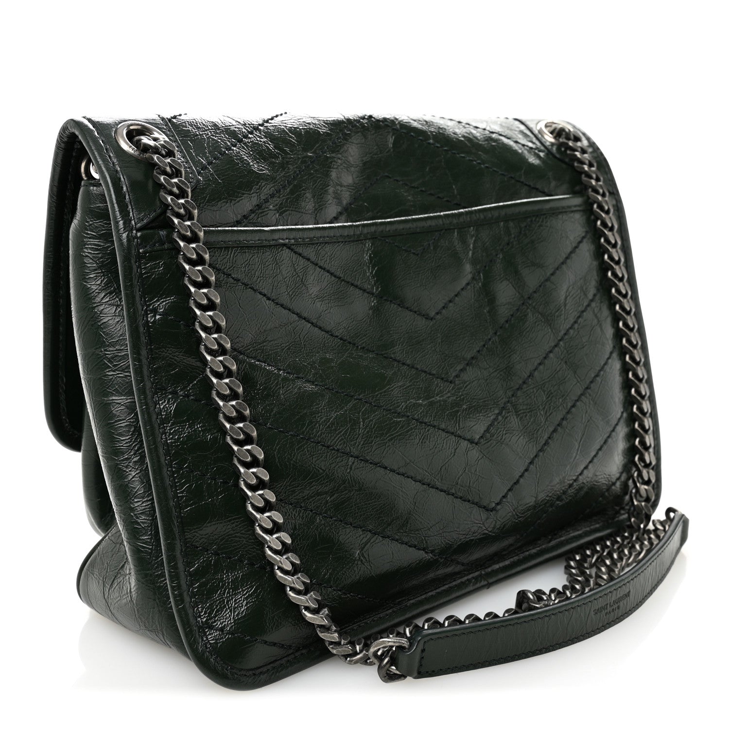 Saint Laurent Crinkled Calfskin Matelasse Monogram Medium Niki Chain Satchel Vert Fonce 3 of 10