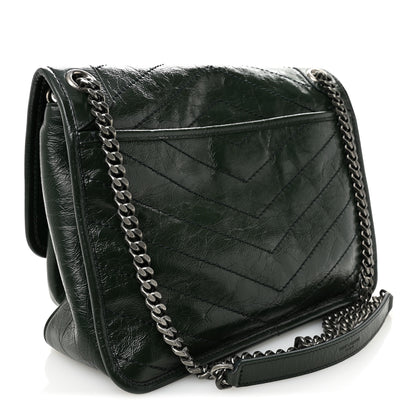 Saint Laurent Crinkled Calfskin Matelasse Monogram Medium Niki Chain Satchel Vert Fonce 3 of 10