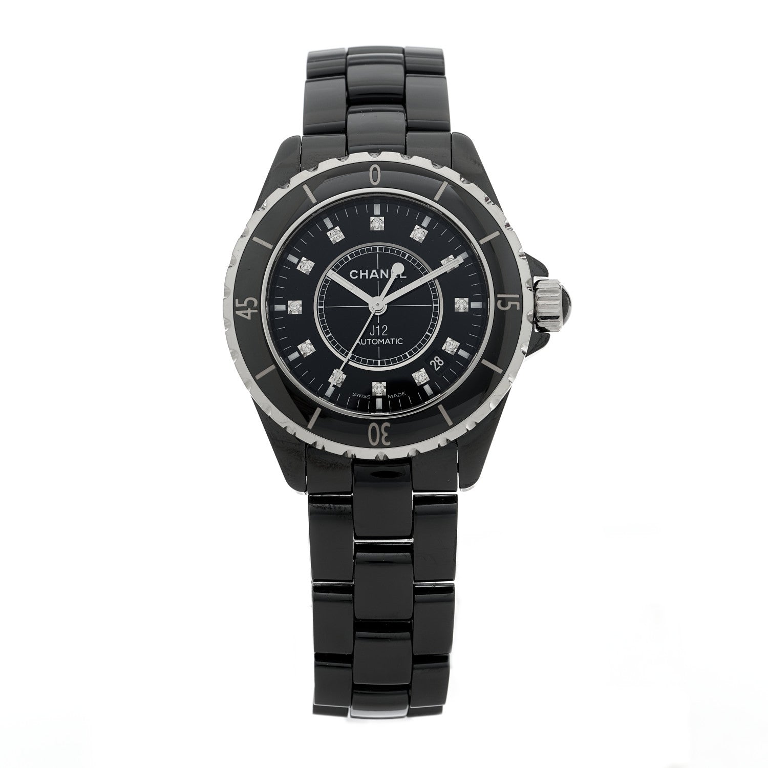 Chanel Stainless Steel Ceramic Diamond 38mm J12 Automatic Watch Black 1 of 4