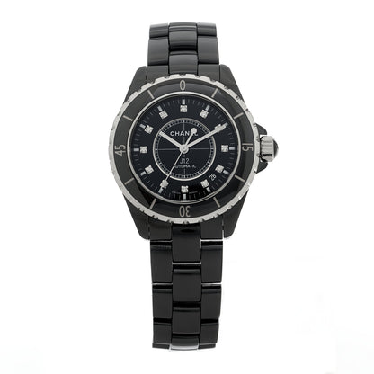 Chanel Stainless Steel Ceramic Diamond 38mm J12 Automatic Watch Black 1 of 4