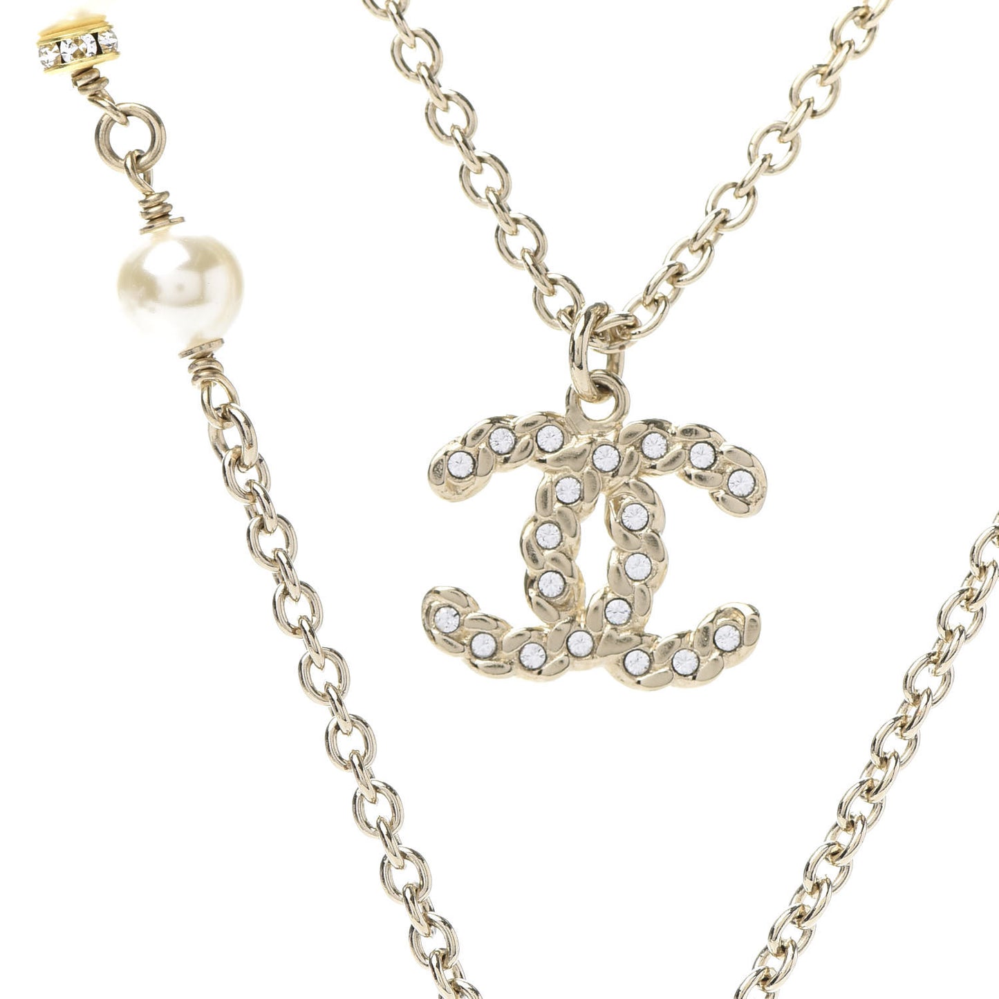 Crystal Pearl Pearls Coronation CC Layered Necklace Gold