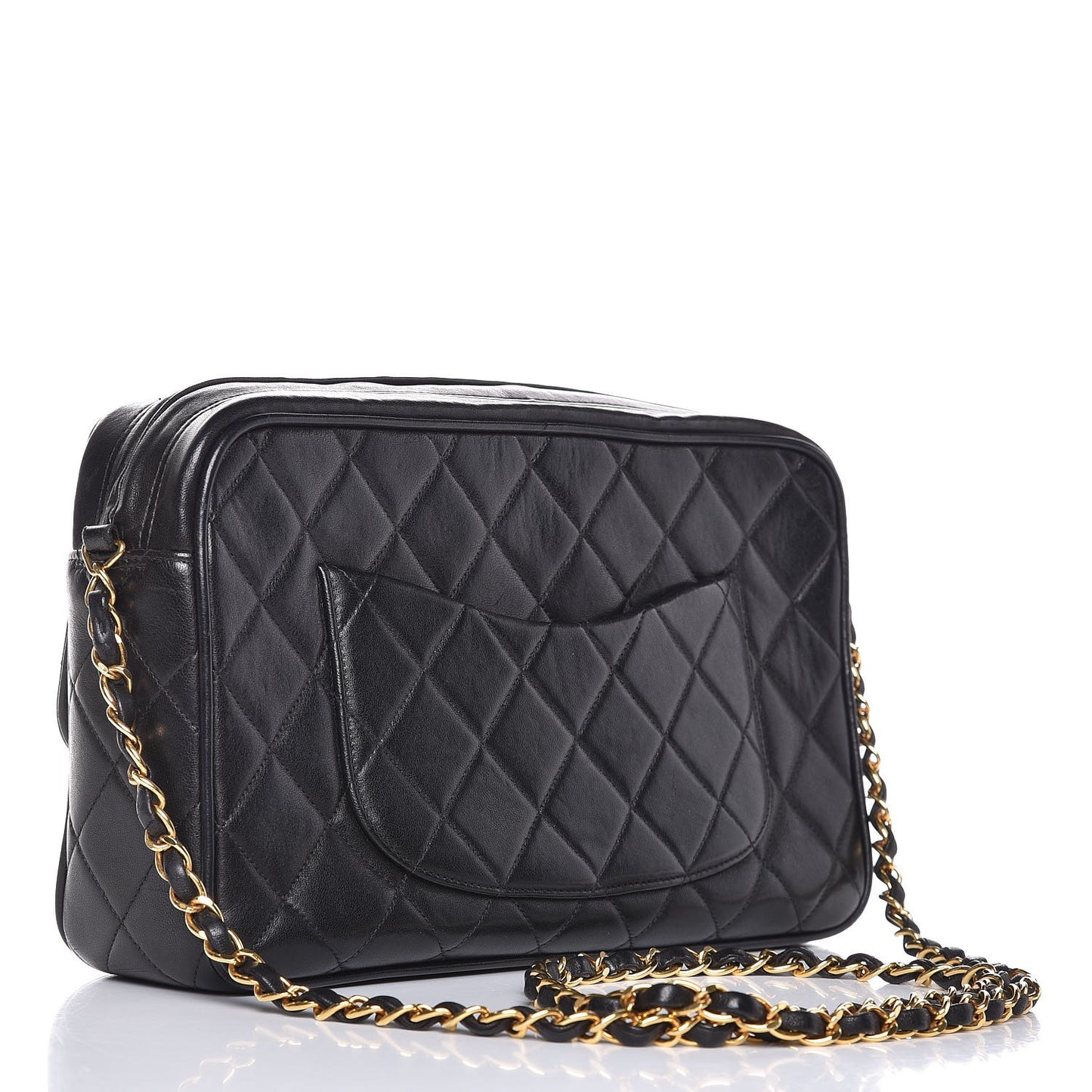 Lambskin Quilted Flap Camera Case Black