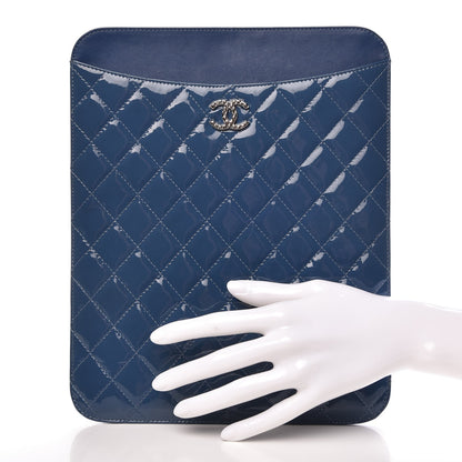 Chanel Patent Quilted Brilliant iPad Case Blue 2 of 9