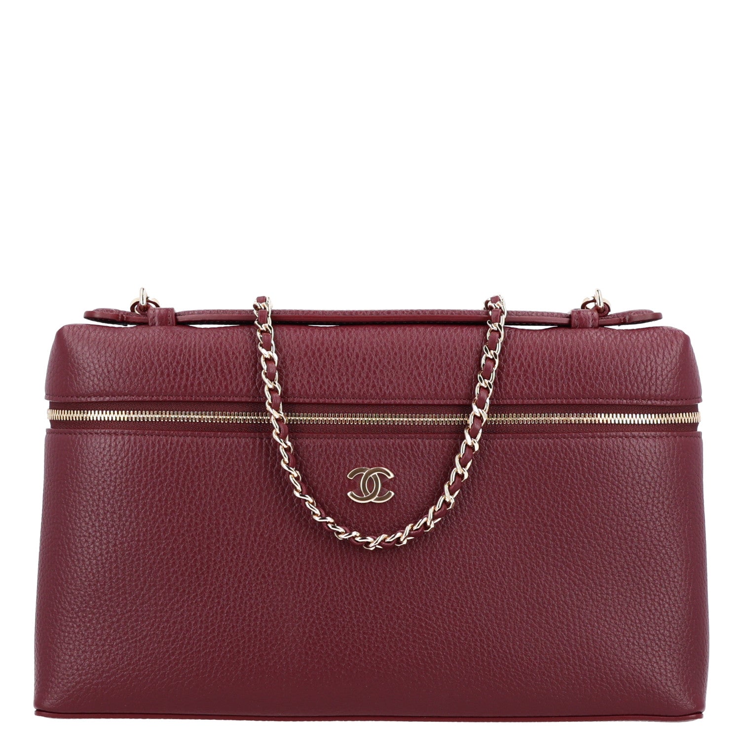 Chanel Grained Calfskin Large Supple Trapeze Vanity Case With Chain Dark Burgundy 1 of 10