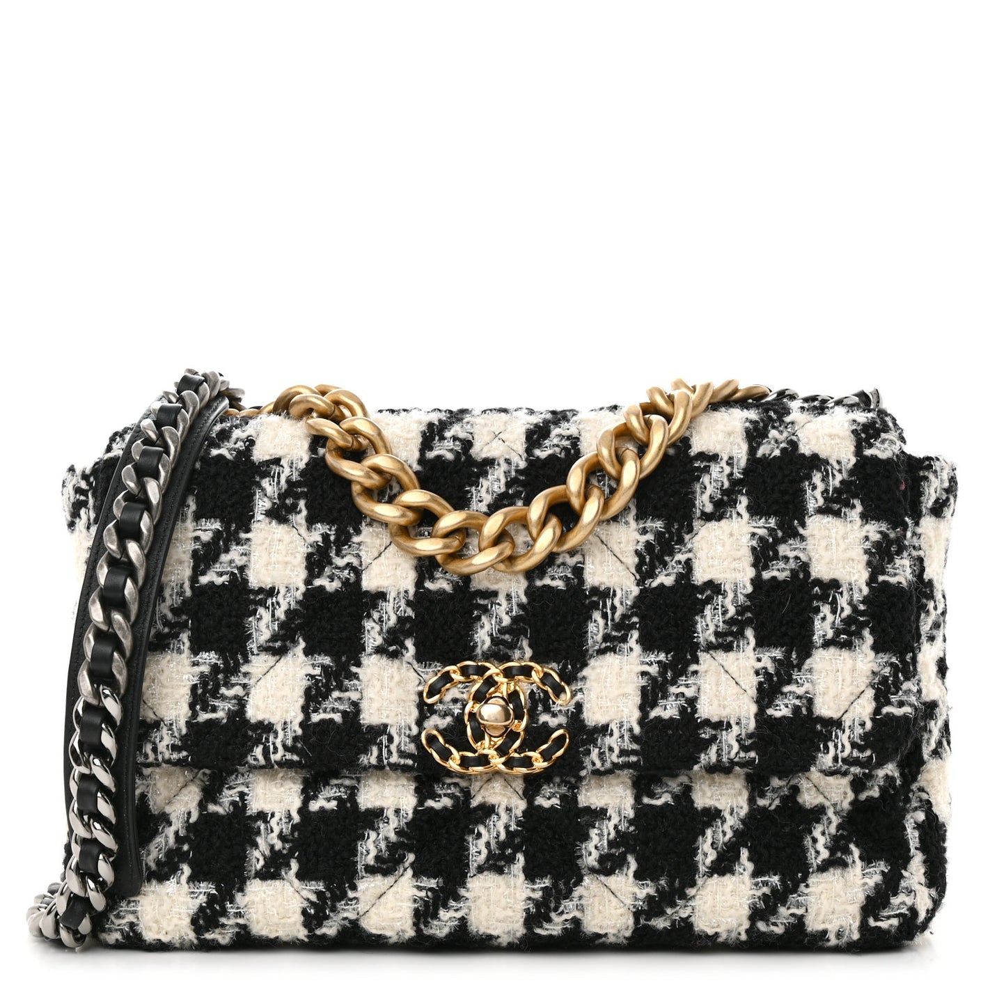 Tweed Quilted Large Chanel 19 Flap Black Ecru White