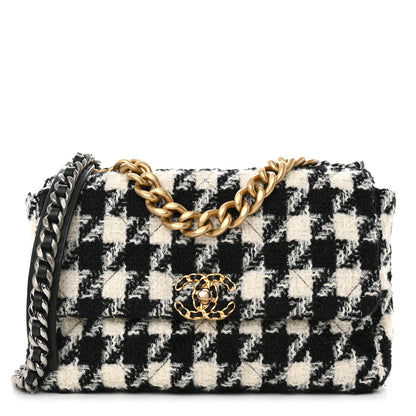 Chanel Tweed Quilted Large Chanel 19 Flap Black Ecru White 1 of 11