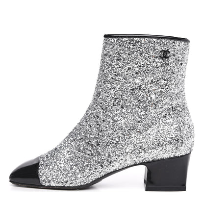 Chanel Glitter Patent Cap Toe Short Boots 38 Silver 1 of 9