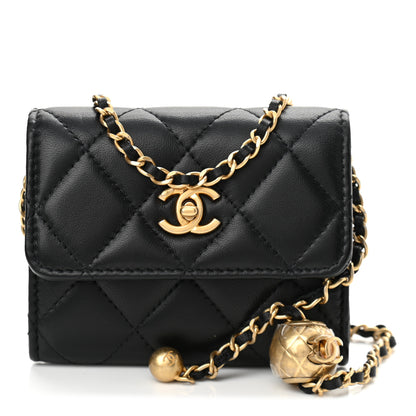 Chanel Lambskin Quilted Pearl Crush Clutch With Chain Black 1 of 11