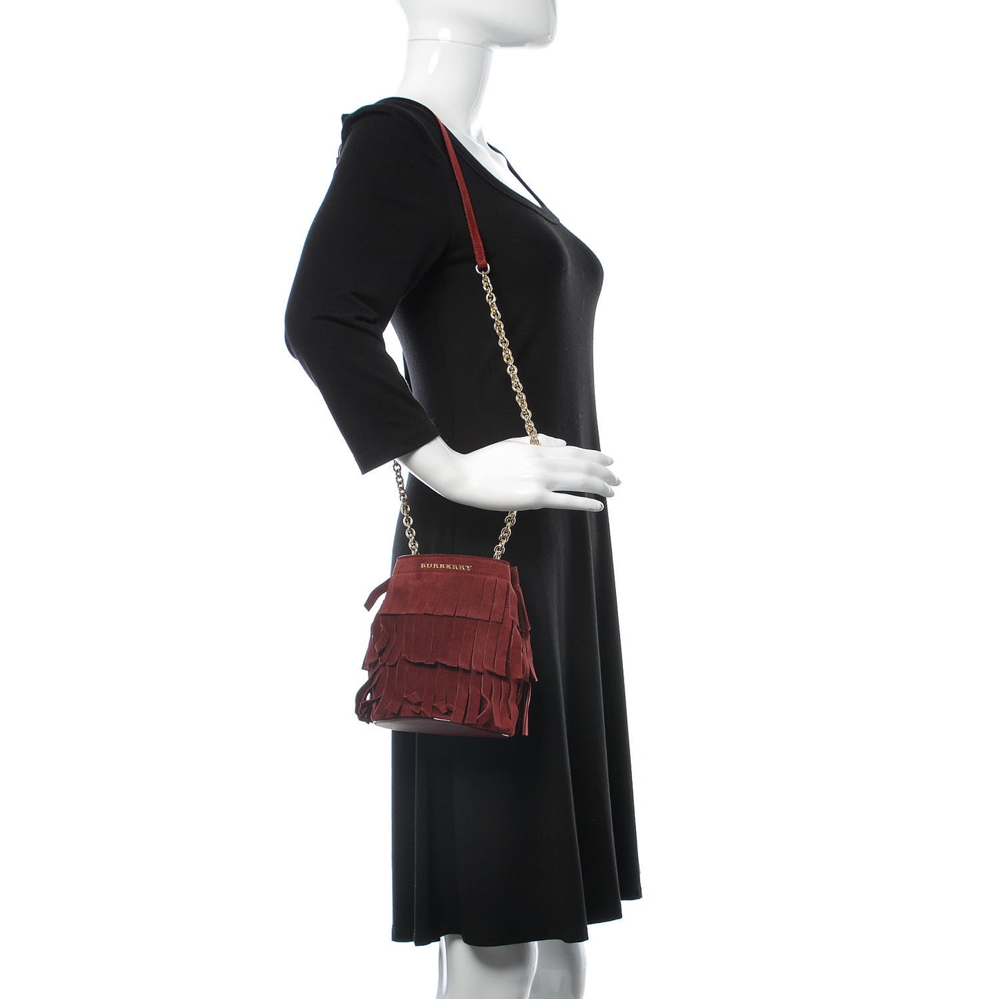Suede Fringe Mini Bucket Bag Cherry