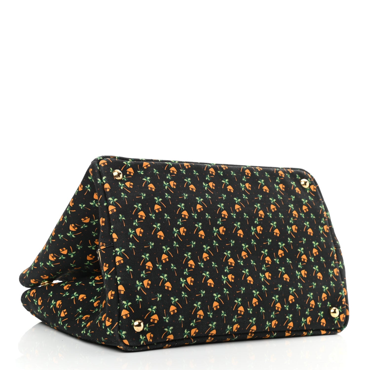 Prada Canapa Palm Tree Print Logo Tote Black 4 of 12