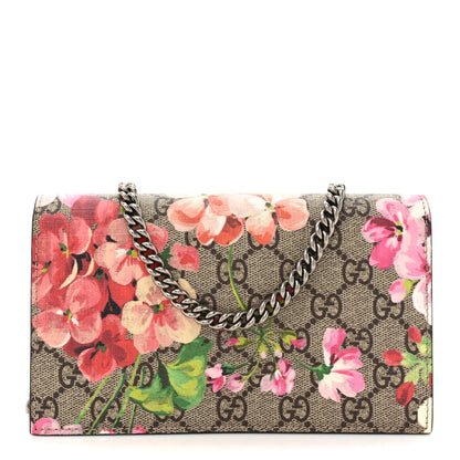 Gucci GG Supreme Monogram Blooms Chain Wallet Beige Multicolor Dry Rose 1 of 13