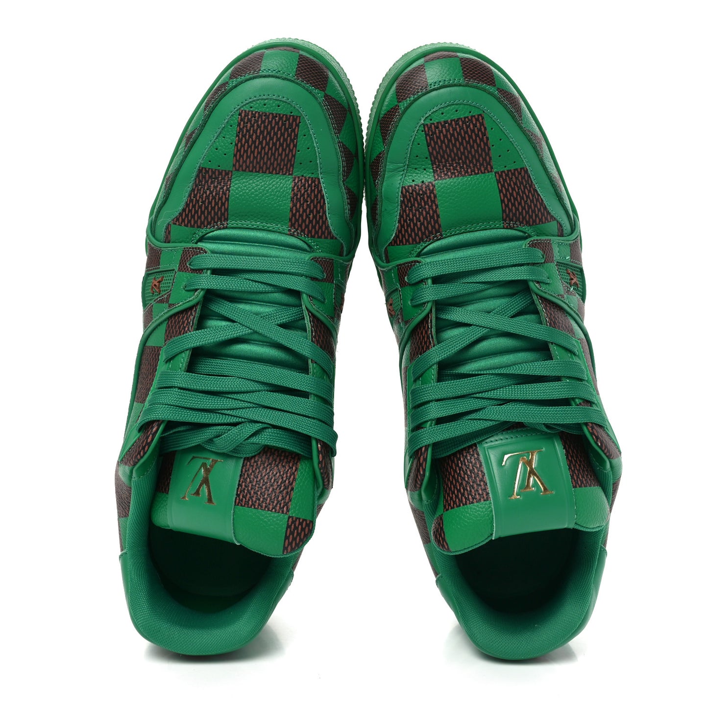 Damier Pop Grained Calfskin Mens LV Trainer Sneakers 10 Green