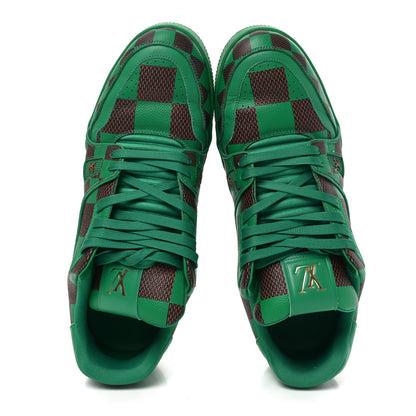 Louis Vuitton Damier Pop Grained Calfskin Mens LV Trainer Sneakers 10 Green 2 of 8