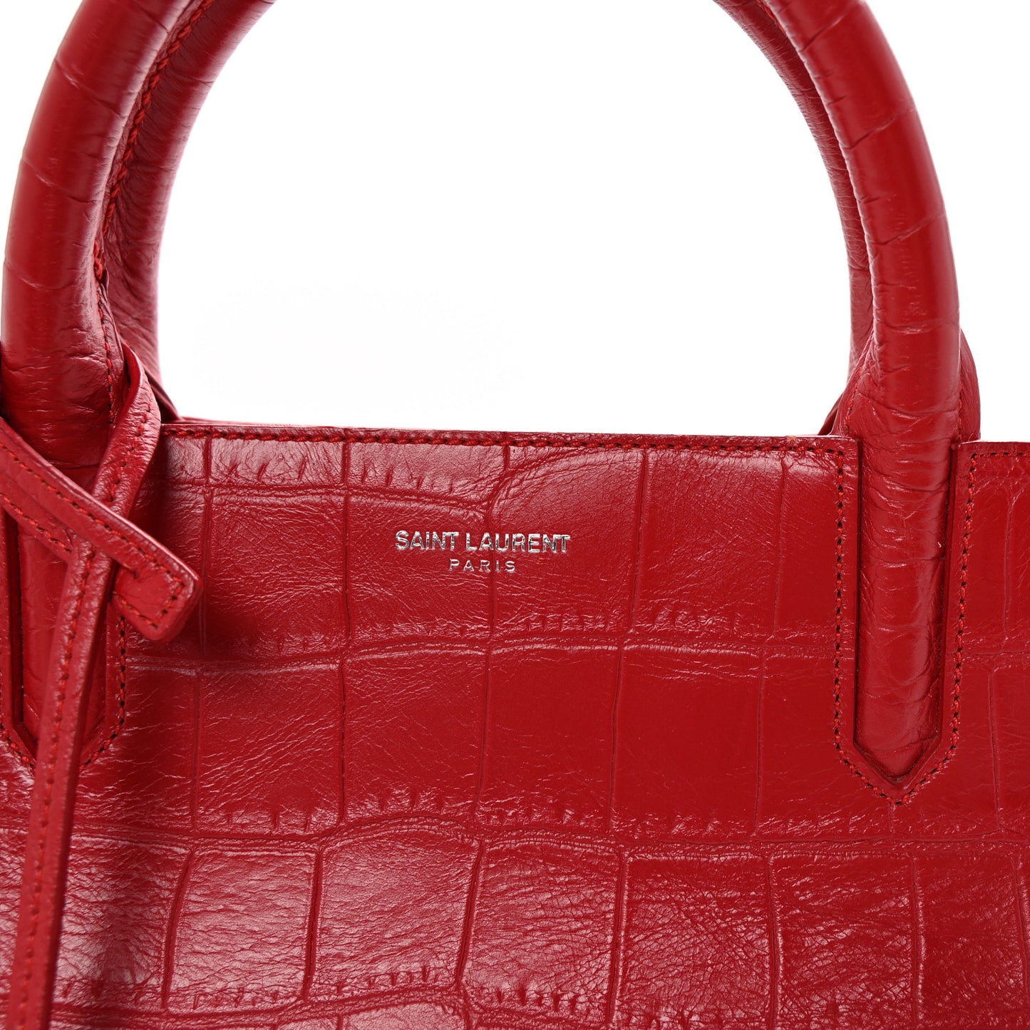 Calfskin Crocodile Embossed Small Cabas Rive Gauche Red