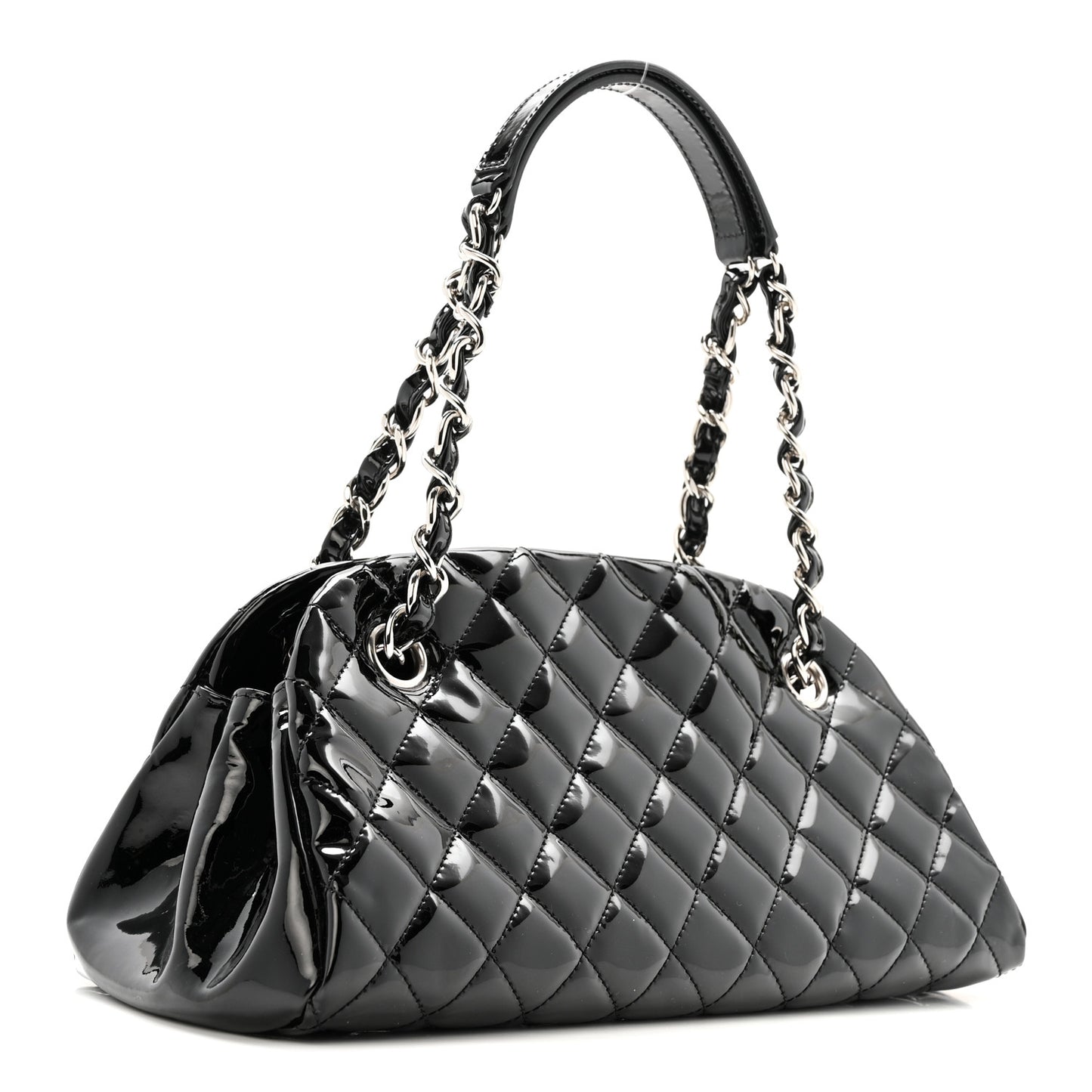 Patent Quilted Small Just Mademoiselle Bowling Bag Black