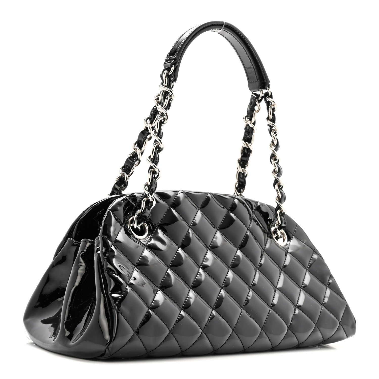 Chanel Patent Quilted Small Just Mademoiselle Bowling Bag Black 3 of 14