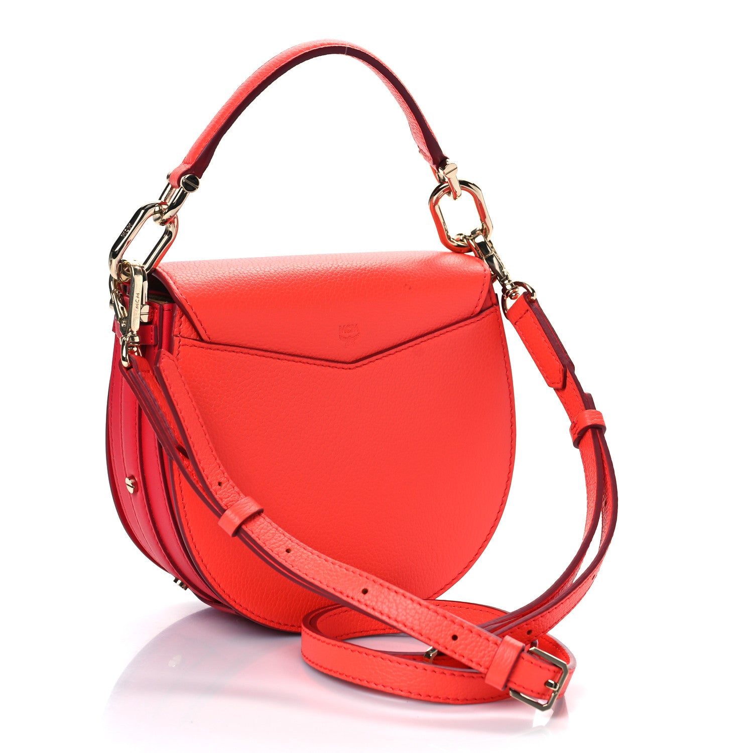 MCM Visetos Calfskin Small Patricia Shoulder Bag Cognac Red 3 of 9