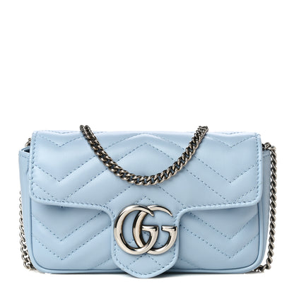 Gucci Calfskin Matelasse Super Mini GG Marmont Shoulder Bag Porcelain Light Blue 1 of 9
