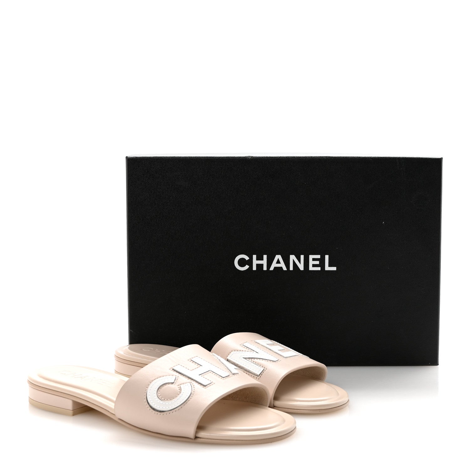 Chanel Calfskin Patent Calfskin Logo Mules 35 Beige 37 Beige 10 of 10