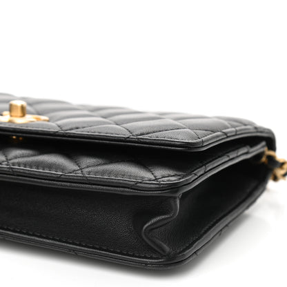 Chanel Lambskin Quilted CC Pearl Crush Wallet on Chain WOC Black 10 of 10
