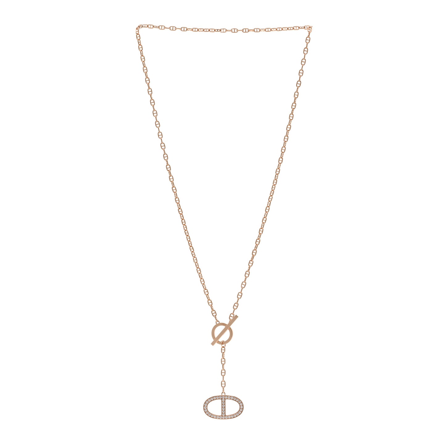18K Rose Gold Diamond GM Chaine D'Ancre Contour Pendant Necklace ST