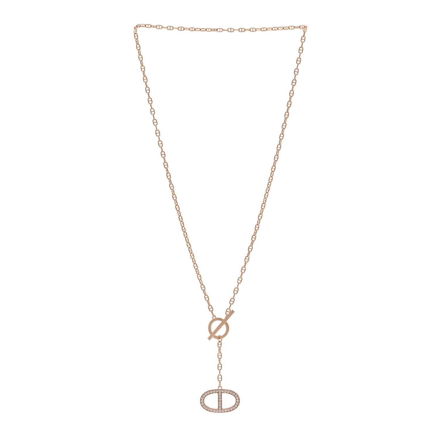 Hermes 18K Rose Gold Diamond GM Chaine D'Ancre Contour Pendant Necklace ST 3 of 5