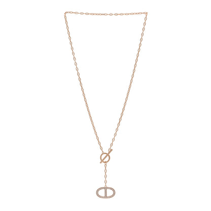 Hermes 18K Rose Gold Diamond GM Chaine D'Ancre Contour Pendant Necklace ST 3 of 5