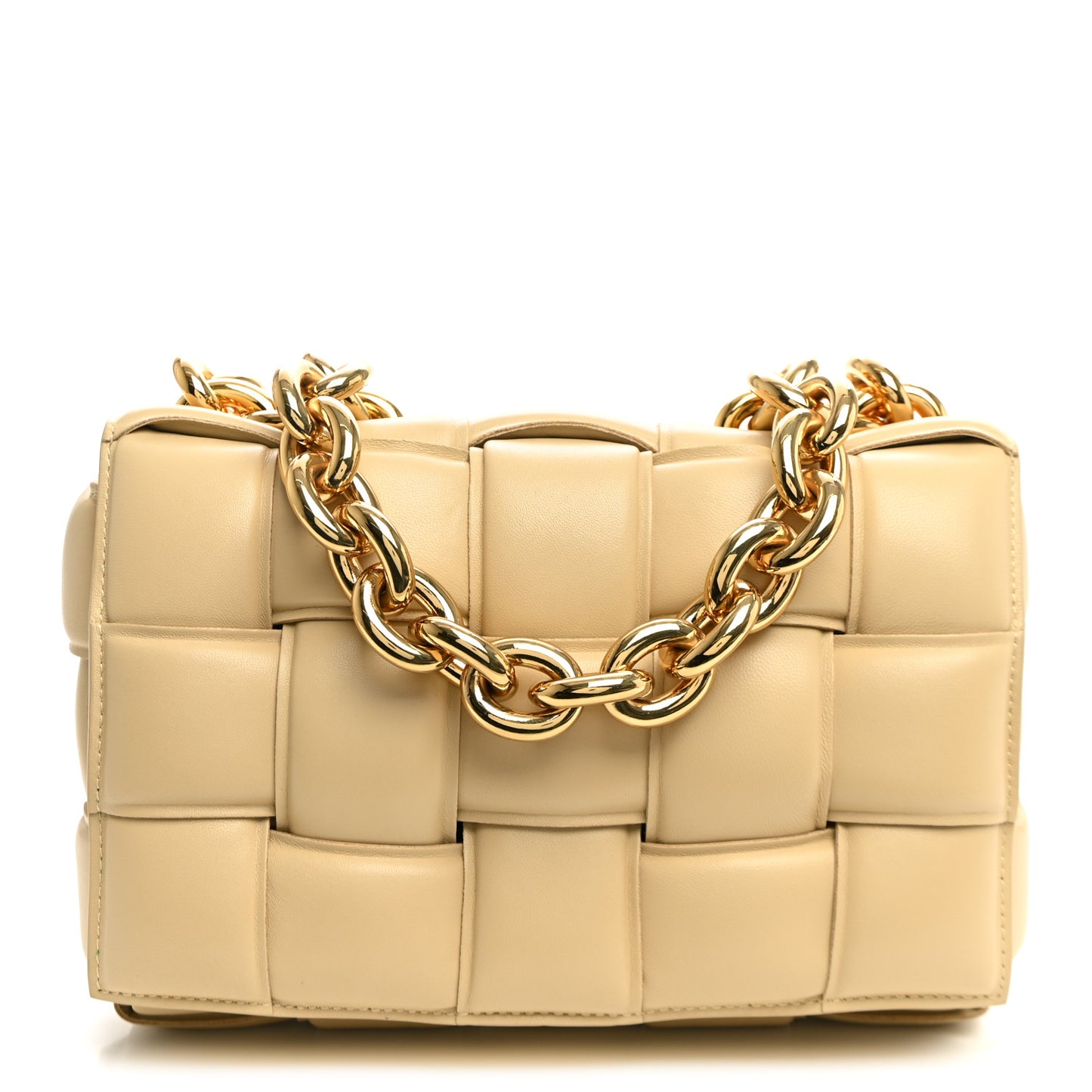 Lambskin Maxi Intreccio Padded Chain Cassette Crossbody Bag Porridge