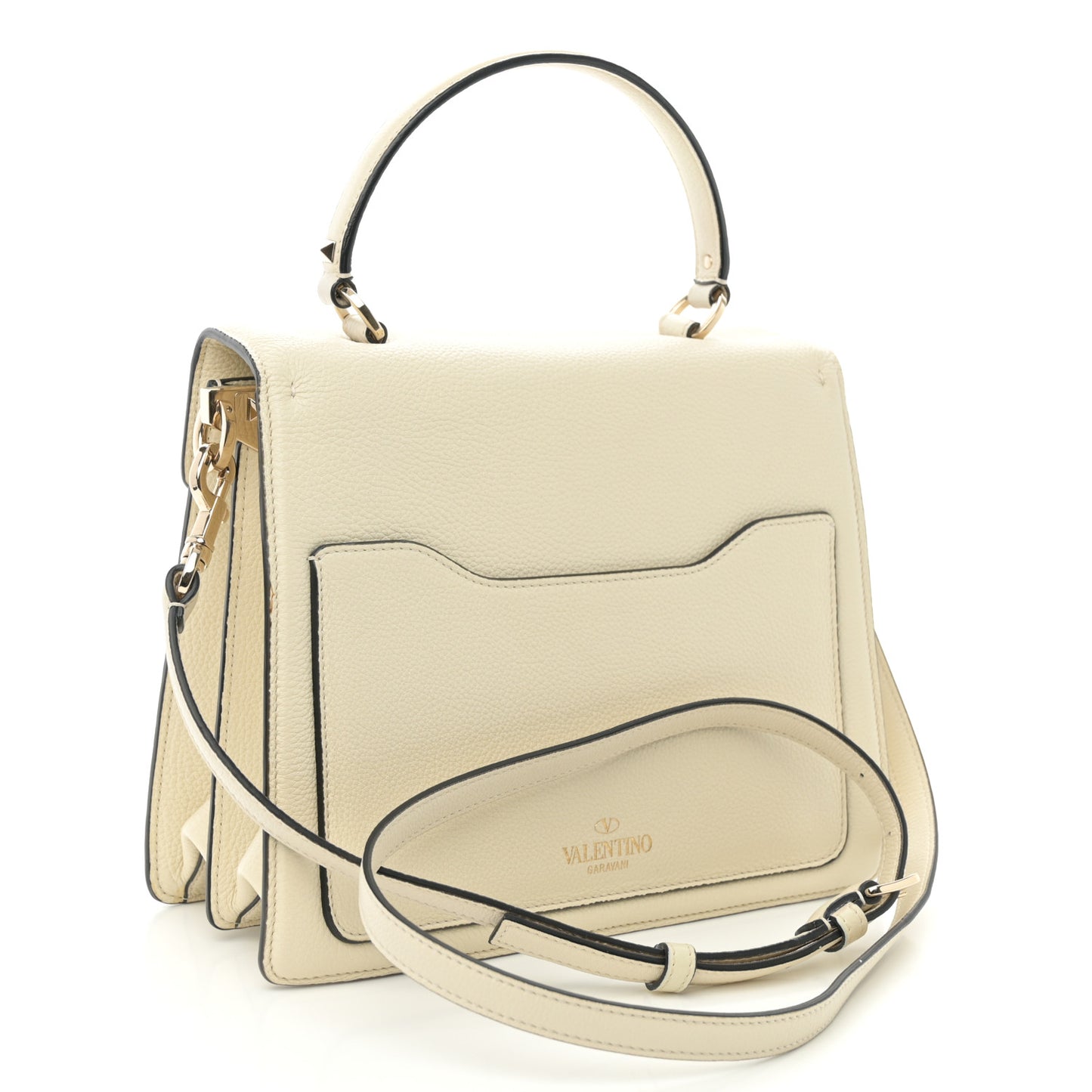 Grainy Calfskin Embossed VLTN Uptown Top Handle Bag Ivory