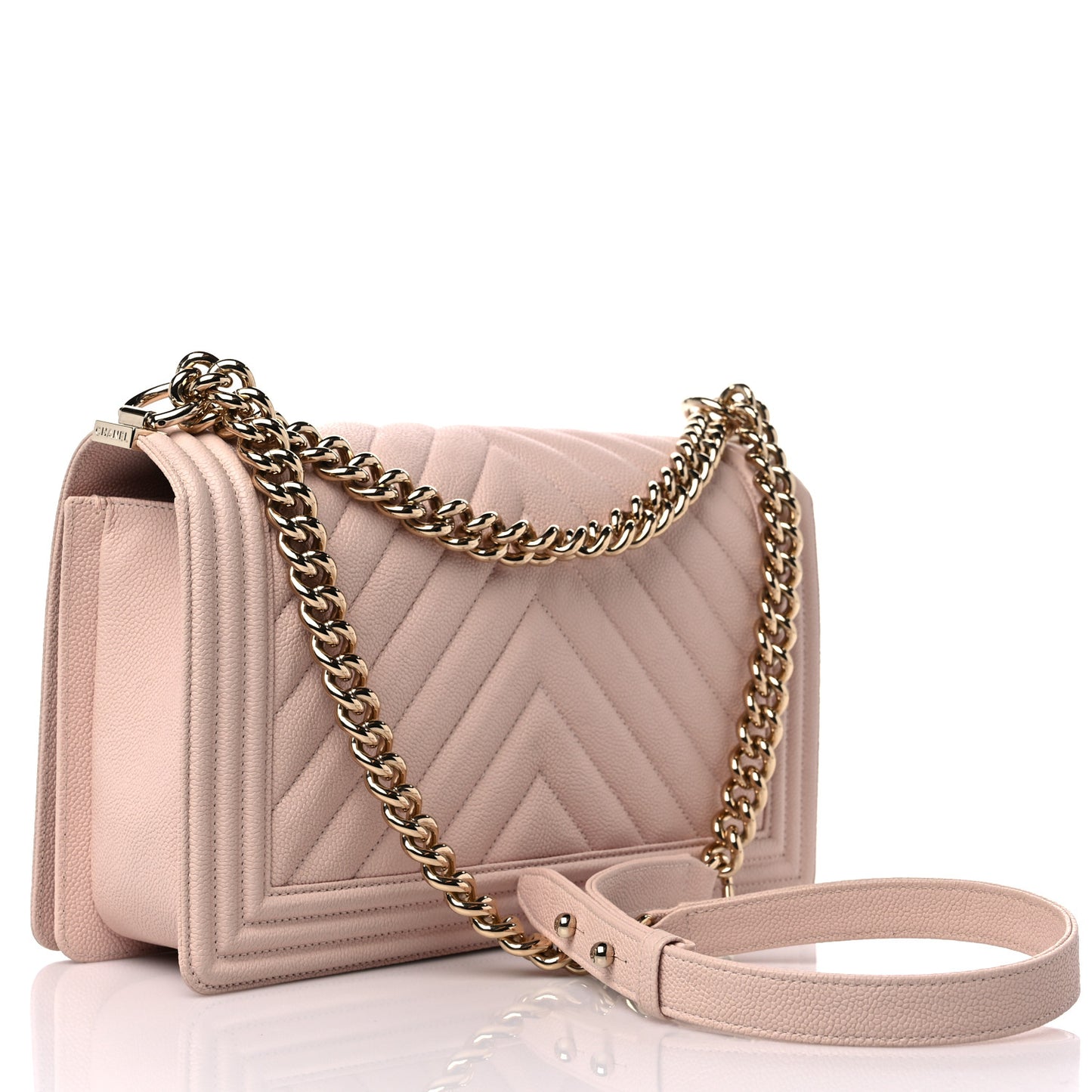 Caviar Chevron Quilted Medium Boy Flap Nude