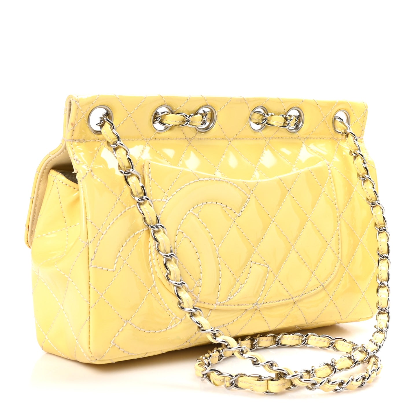 Patent Quilted Medium Diagonal CC Flap Yellow