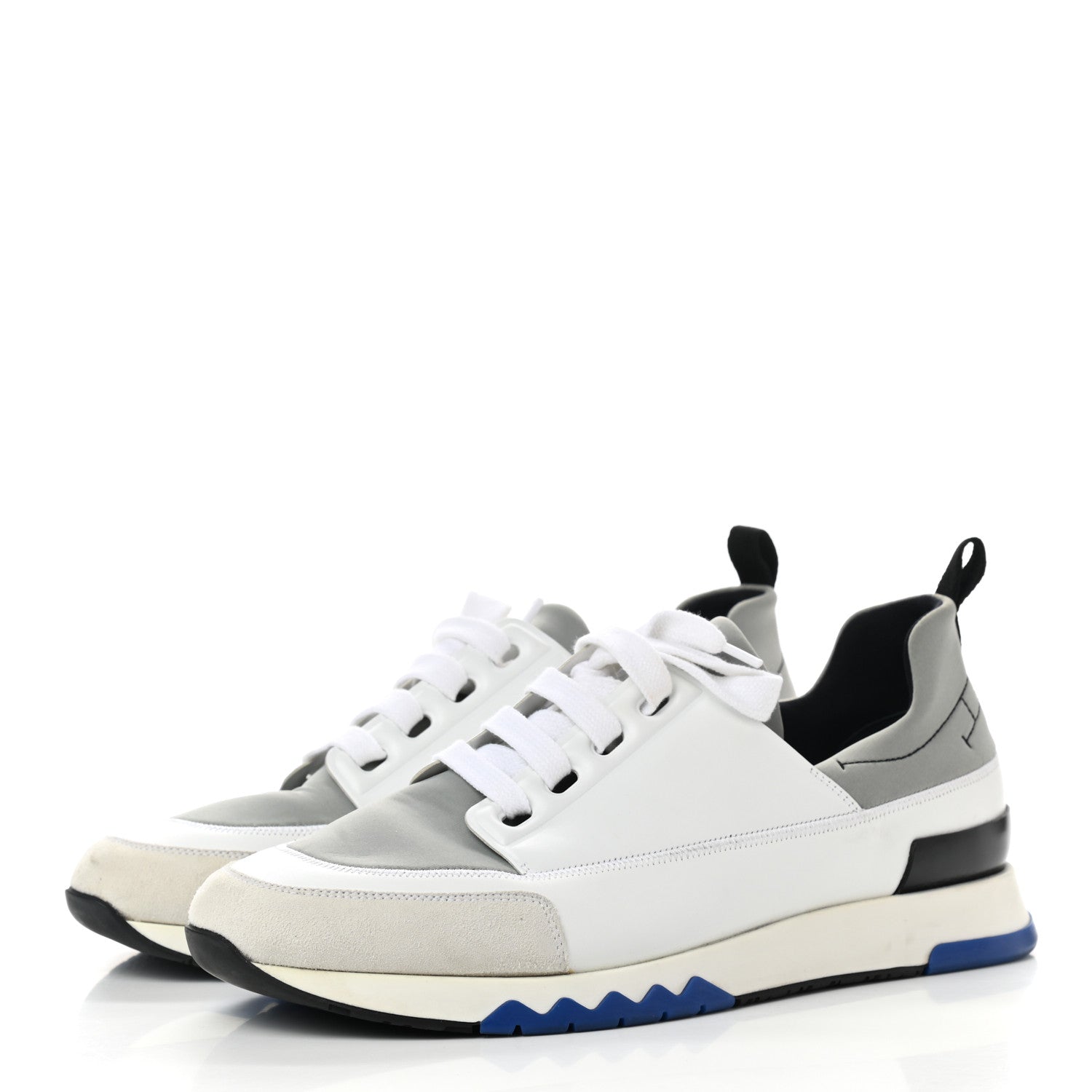 Hermes Technical Canvas Suede Goatskin Stadium Sneakers 42.5 White Grey 3 of 7