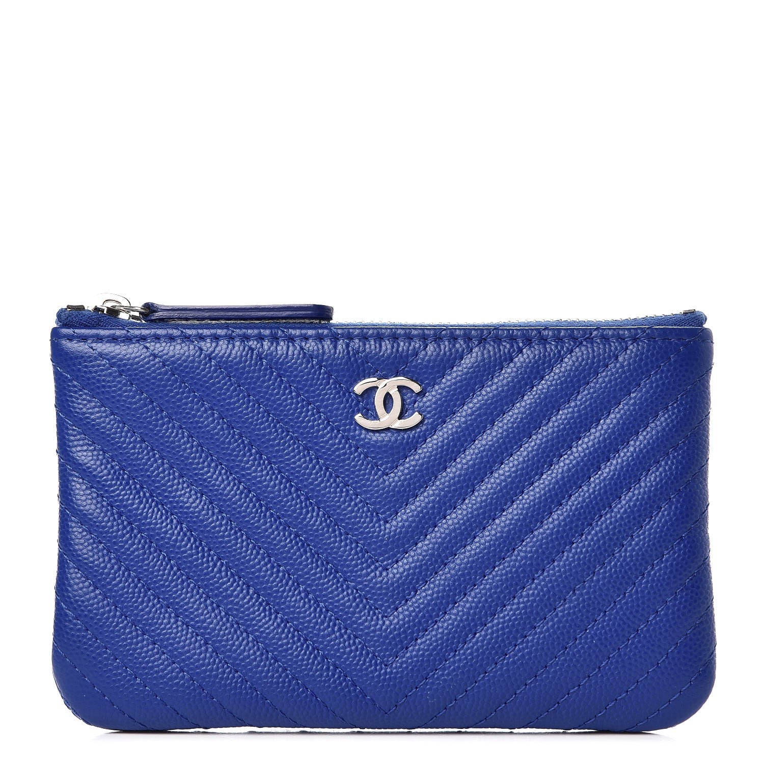 Chanel Caviar Chevron Quilted Small Cosmetic Case Blue 1 of 8