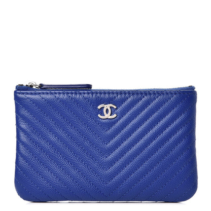 Chanel Caviar Chevron Quilted Small Cosmetic Case Blue 1 of 8