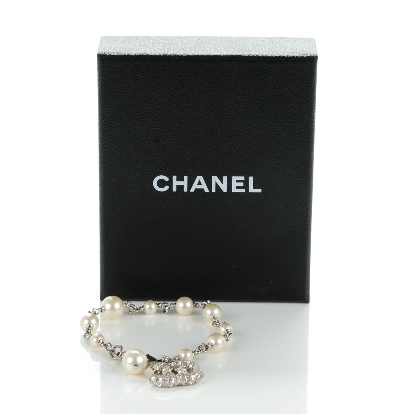 Baguette Crystal Pearl CC Bracelet Silver