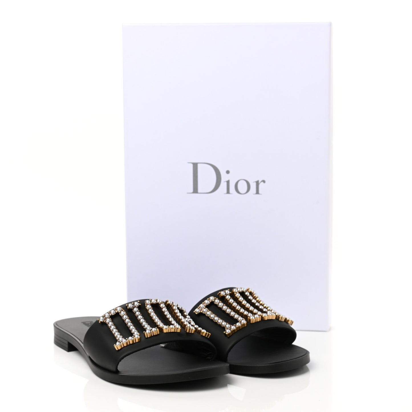 Matte Calfskin Pearl Dio(r)evolution Slide Sandals 38 Black