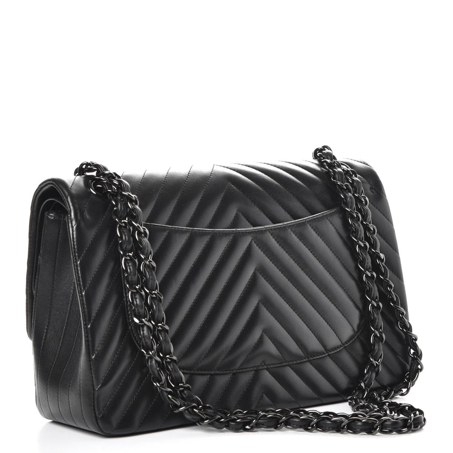 Chanel Lambskin Chevron Quilted Jumbo Double Flap So Black 4 of 9