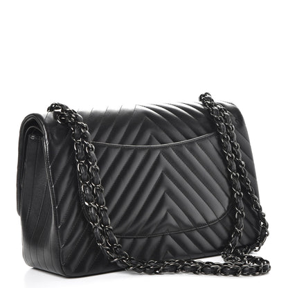 Chanel Lambskin Chevron Quilted Jumbo Double Flap So Black 4 of 9