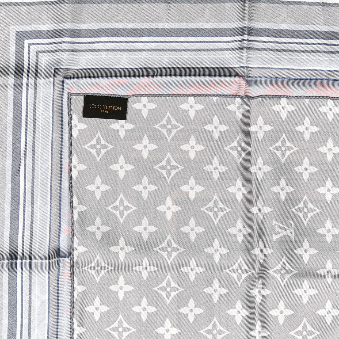 Silk LV Monogram Square Scarf Grey