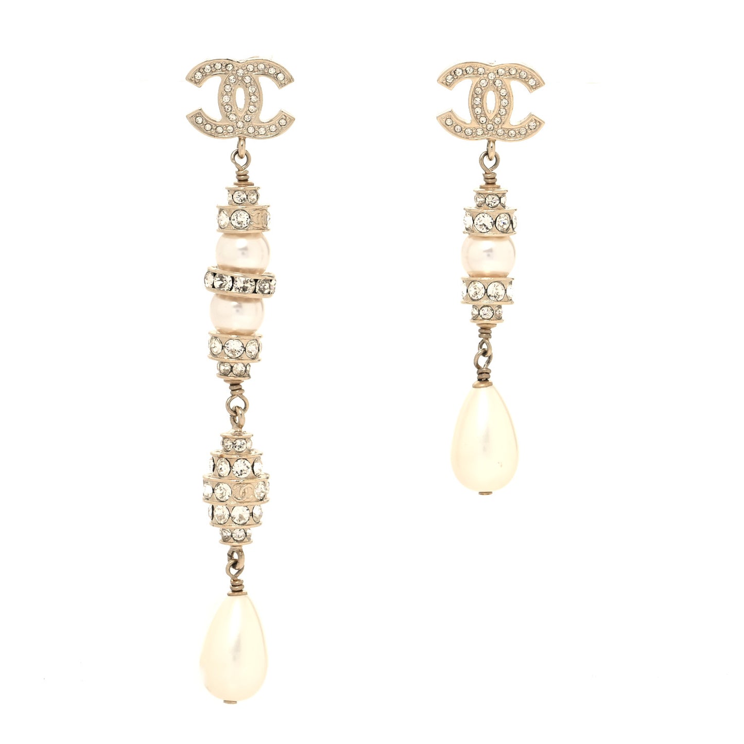 Pearl Crystal CC Uneven Drop Earrings Gold