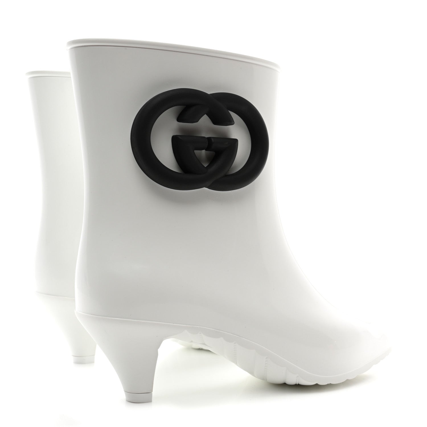 Gucci Rubber Womens Interlocking G Ankle Boot Pumps 36 Great White Black 4 of 10