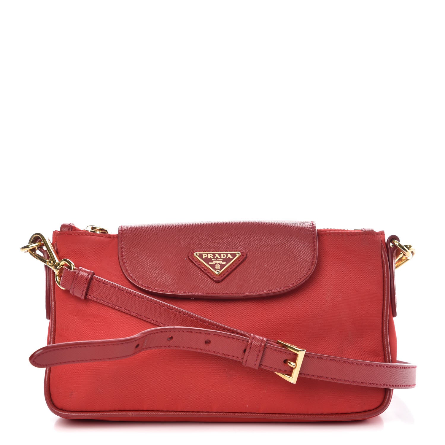 Prada Tessuto Nylon Saffiano Crossbody Bag Rosso 1 of 17