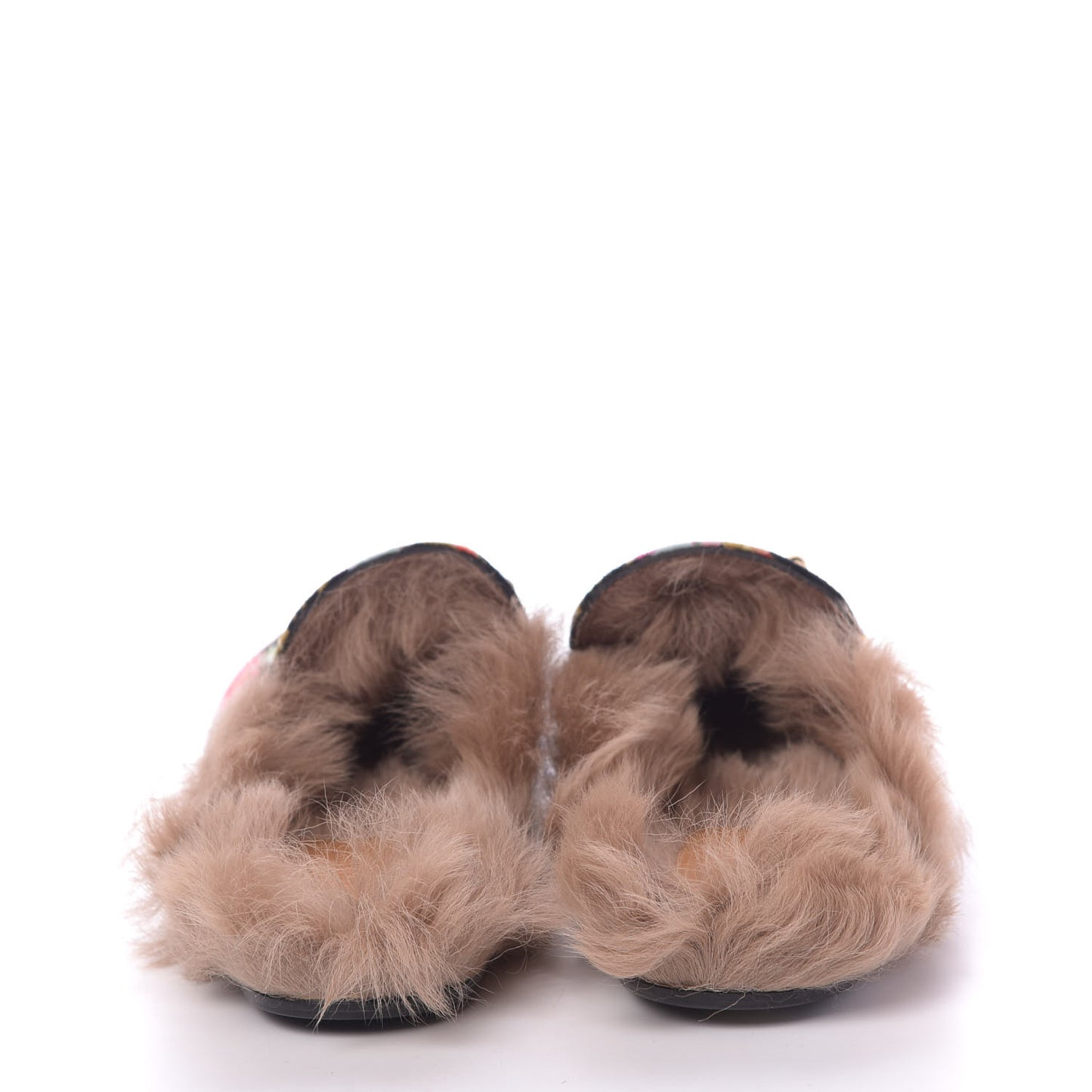 Velvet Fur Floral Womens Princetown Slippers 39.5 Black