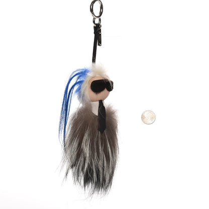 Fendi Mink Fox Goat Fur Mini Karlito Bag Charm Blue 2 of 5