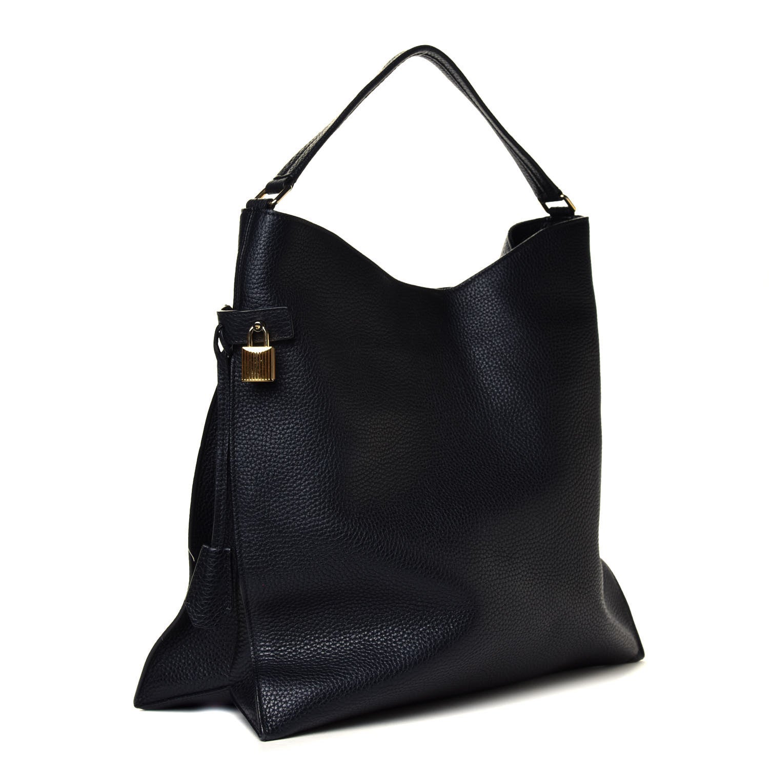 Tom Ford Pebbled Calfskin Large Alix Padlock Zip Hobo Bag Black 2 of 4