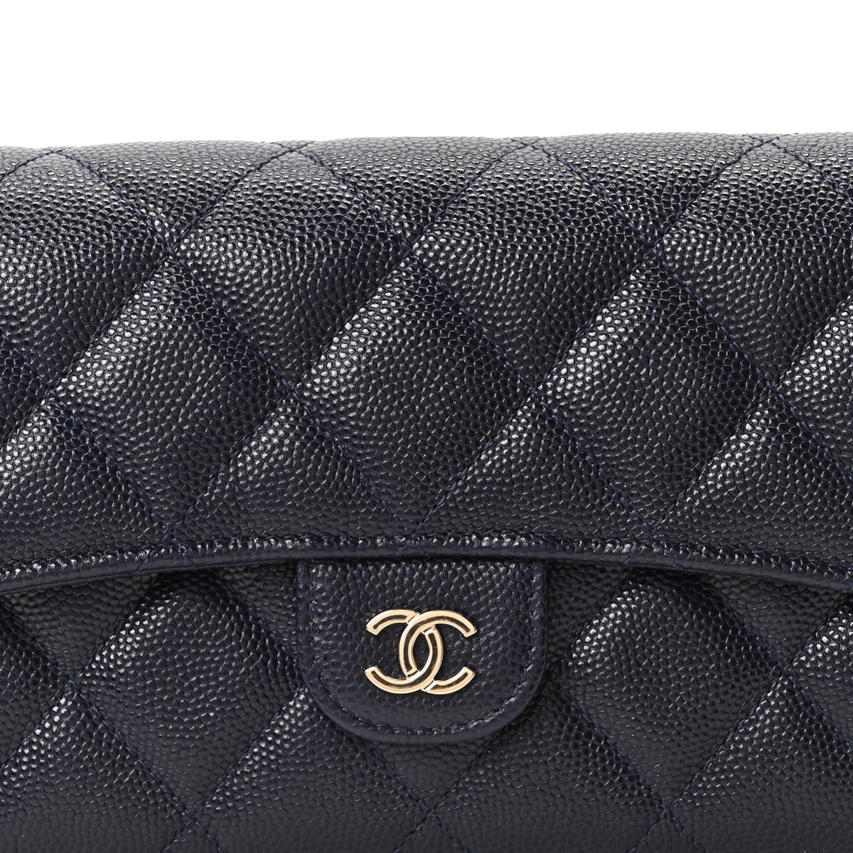 Caviar Quilted Large Gusset Flap Wallet Navy