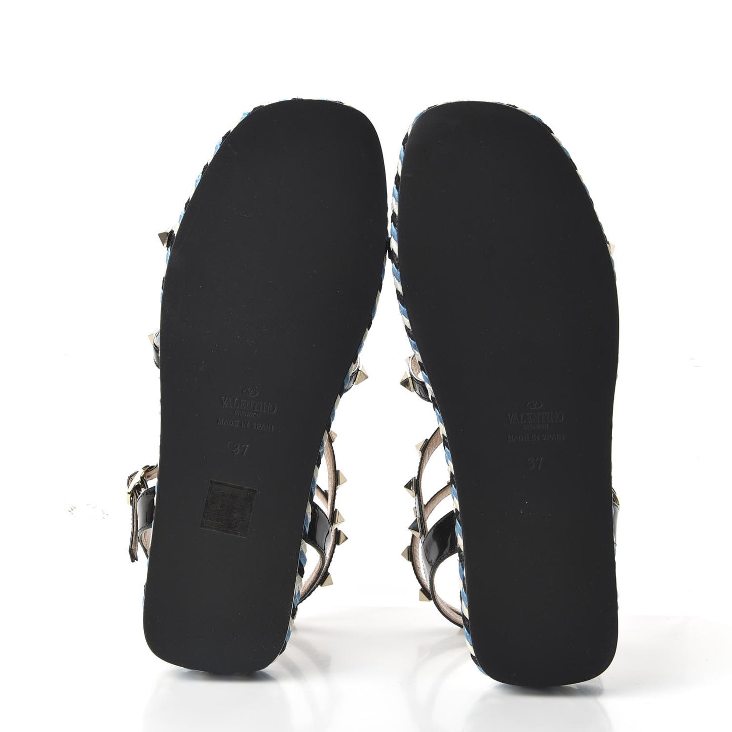 Patent Rockstud Torchon Espadrille Caged 30mm Flat Sandals 37 Black